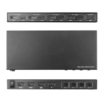 2/4 Пристанище KVM Switch, съвместими с HDMI, USB Суич, Сплитер за споделяне на монитора, Клавиатурата, Мишката, Адаптивни Декриптиране EDID/HDCP