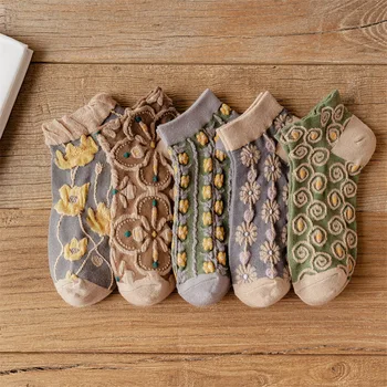 5 двойки/компл., дамски чорапи, реколта летни чорапи, Модни чорапи-лодки, европейски и американски 3D Улични чорапи, ретро цветни чорапи