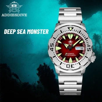 Addiesdive Monster Diver NH36 Автоматични Механични с Датата на Деня, син сапфир Керамични Bezel 42 мм Оранжев Циферблат C3 Lume 200 метра Мъжки Часовник