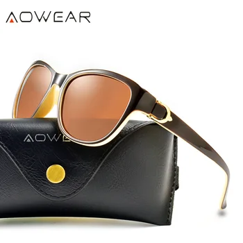 AOWEAR Vintage Слънчеви Очила Дамски Поляризирани Ретро Слънчеви Очила Дамски Модни Маркови Дизайнерски Слънчеви Очила с Футляром Oculos