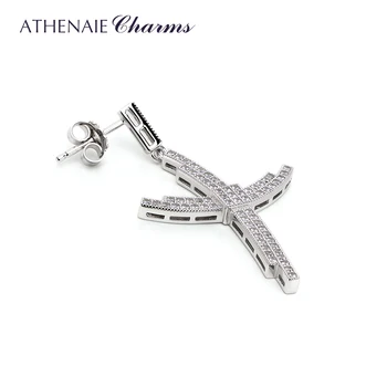 ATHENAIE 925 Сребро с Прозрачен CZ Кръст Висящи Обеци за Жени Вечерни Бижута Подарък Brincos