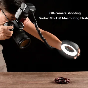 Godox ML-150 Макрокольцевая светкавица Speedlite Ръководство номер 10 с 6 преходни пръстени за обектив за камери на Canon, Nikon, Pentax Olympus Sony