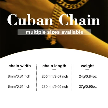 Jewelora Стомана Златист цвят Кубинската Верига за Мъжете и 205 мм/230 мм, от Неръждаема Стомана Гривна Гривна Пънк Мъжки Бижута Подарък за мъж
