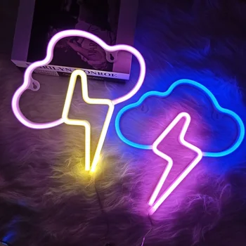 Led Неонова реклама Светкавица Clouds лека нощ, Захранван с Батерии/USB за Детска Стая, Вечерен, Домашен Бар, Подарочное Украса