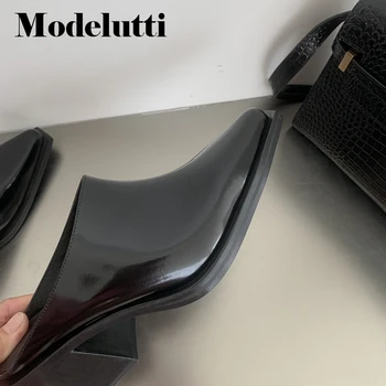 Modelutti/Новост 2022 г.; Модни Дамски Обувки От естествена кожа С остри пръсти; Джапанки на високо Груб Ток; Лесна Луксозен Дамски обувки