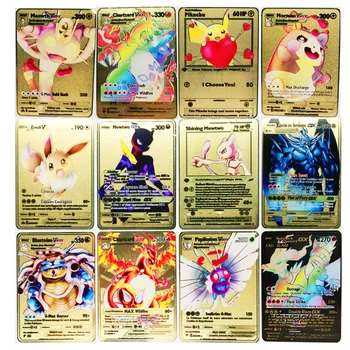Pokemon 27 Стилове Нов Mewtwo GX МЕГА Златна Метална Карта на Супер Игра Колекция от Аниме Карта Играчки за Деца Коледен Подарък