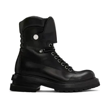 Rric Owees/ Висококачествени мъжки Кожени обувки на Квадратен ток, зимните обувки на Платформа, мъжки Черни военни Обувки от естествена Кожа