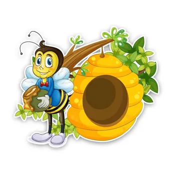 YJZT 15,9 см * 13,2 СМ Пчела, держащая буркан с мед Интересна стикер Автомобили стикер от PVC 12-300708