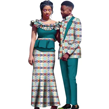 Африканска Дрехи за двойката Басейн Riche Анкара Модно рокля Дашики и мъжки Костюм Дълго Макси рокля с флорални принтом и яке KG967