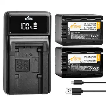 Батерии VW-VBK360 VBK360 и led зарядно устройство за Panasonic HC-в V10, HC-HC V100-V100M HC-HC V500-V500M HC-HC V700-V700M