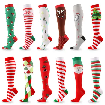 Дамски Коледни Чорапи Коледа Дядо Коледа Дърво Лосове Сняг Памук Екипажа Щастлив Забавен Чорап Мъжете Нова Година Хелоуин Компресия Чорапи За Възрастни