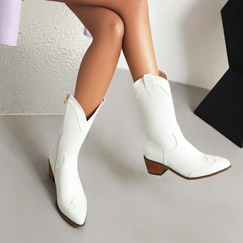 Дамски обувки с ниско деколте, есенни дамски обувки в западен стил на размер плюс, етническа дамски обувки със средна дължина на среден ток, модни дамски обувки с остър пръсти