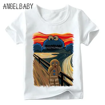 Детска забавна тениска с принтом бисквити Muncher Monster за момчета и момичета, Летни блузи с анимационни герои, Детска мека бяла тениска, ooo2035