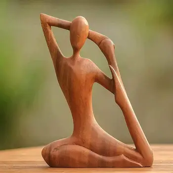 Дървена Статуя На Медитация, Йога Ръчно Изработени Абстрактна Поза На Йога, Скулптура, Дърворезба Творчески Игри На Декорация За Всекидневната Gal