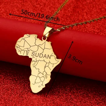 Карта на Африка от неръждаема Стомана с Отложено във формата на Судан Колиета за Жени и Мъже, Модни Бижута Карта