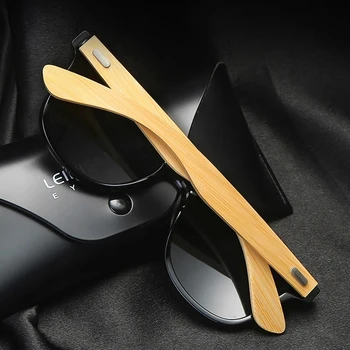 Класически Бамбукови Дървени Поляризирани Слънчеви Очила Корпоративна Дизайн на Мъже, Жени Покритие Огледални Слънчеви Очила Ретро Очила с UV400 Нюанси