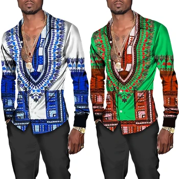 Модни Африканска Мъжка Риза с Отложным яка, къс/дълъг Ръкав, по-големи Размери, Мъжки Етнически Примитивни Племенни Блузи Копчета с 3D Принтом