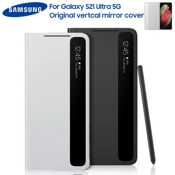 Оригинален Вертикален Огледален Калъф За Телефон Clear View За Samsung Galaxy S21 Ultra 5G С S Pen Smart View флип-надолу Интелектуална Капак