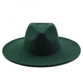 Прост Британски Стил зимна вълна однотонная Класическа фетровая шапка шапка мъжки дамски панама джаз шапка 9,5 см Широка Периферия Големи Филц Шапки