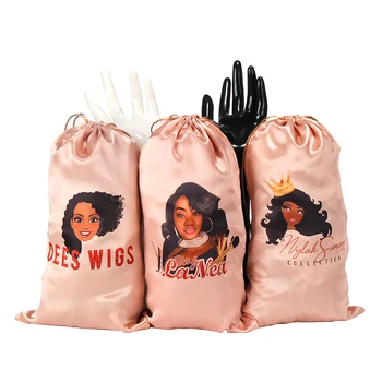 Чанти перука от естествена коприна сатинировки състав от 17 цвята празни за чантата Drawstring опаковки номиниране на косата подарък приемат торби коса девственици